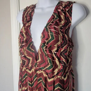 NWT Leon Max Limited Edition Pleated Dress Maroon Pink Green Cocktail Size 8